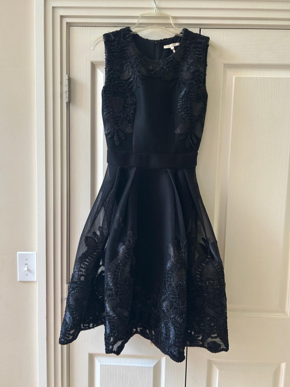 Maje Black Sleeveless Lace Fit-and-Flare Dress